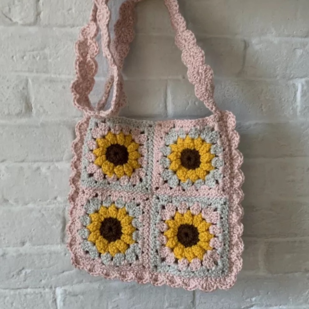 Crocheted Sunflower Crossbody Handmade Boho
